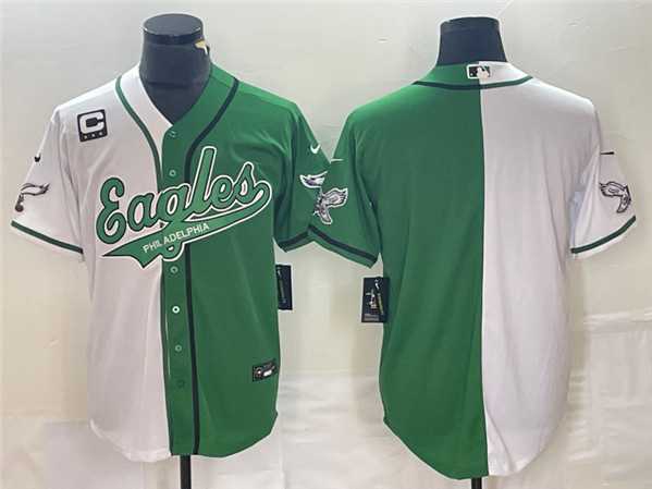 Men%27s Philadelphia Eagles Blank Green White Split With 3-star C Patch Cool Base Baseball Limited Jersey